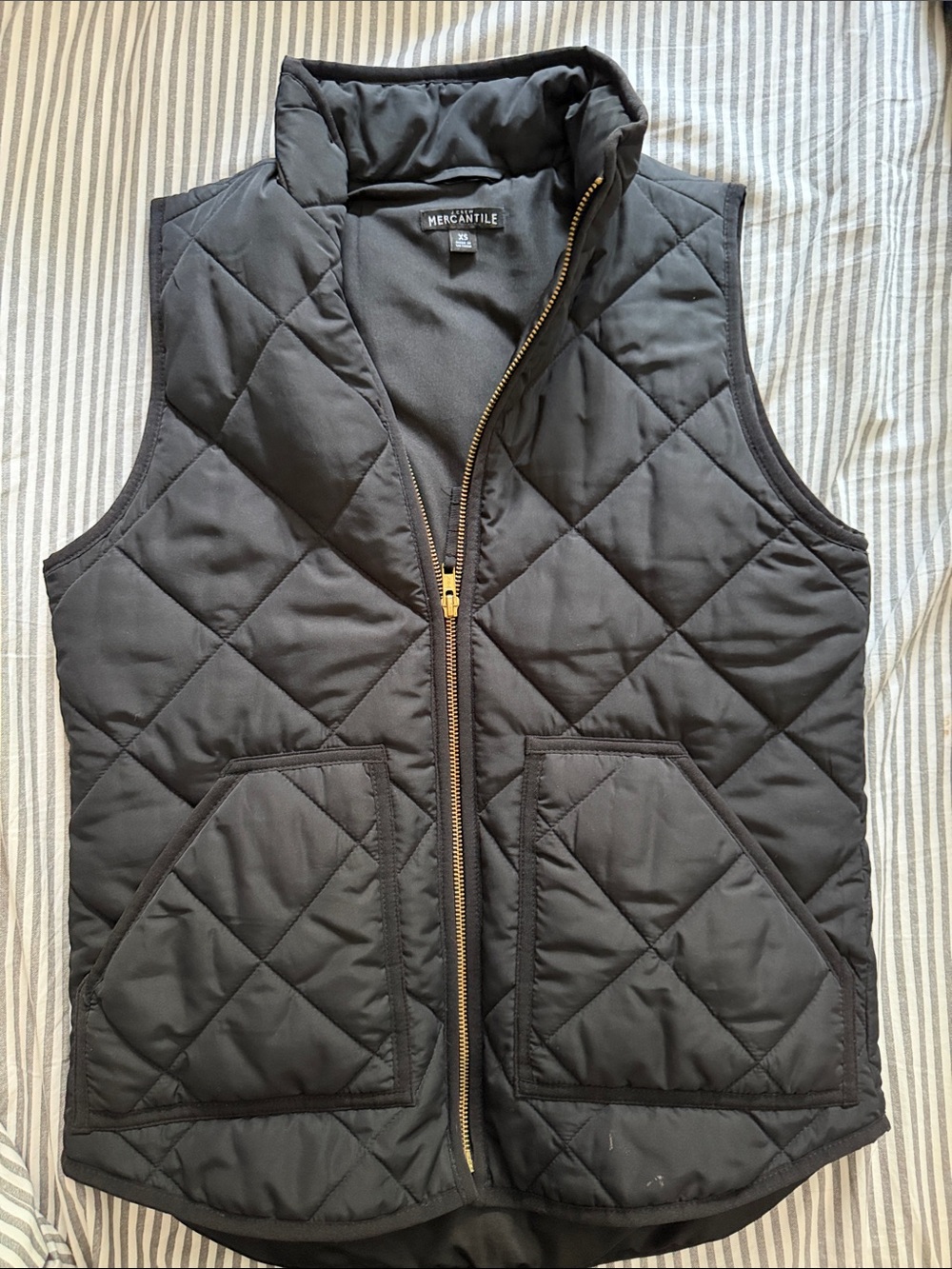 J. Crew Quilted Black Women's Vest with Gold Zipper